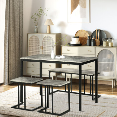 HOMCOM 4-Piece Dining Set, Kitchen Table Set, Dining Table with 3 Benches for 4 People, Dining Room Set, Table Set for Kitchen, Living Room, Grey | Aosom