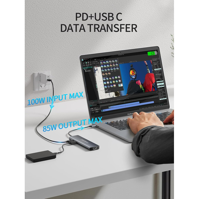 Lemorele Док-станція USB C/A 10Gbps, 3 монітори, 14 в 1: 2 HDMI (4K), Ethernet, 4 USB 3.2/2.0, VGA, Type-C 3.1, PD 100W, Audio, SD/TF, для Windows, MacBook (Блакитна)