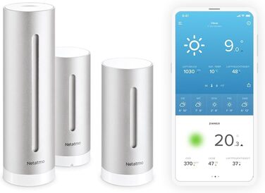 Netatmo Indoor and Outdoor Weather Station with Wireless Outdoor Sensor + Add-on Module, Compatible with Amazon Alexa, Google Home, and Apple HomeKit, NBU-NWS-NIM-EU Weather Station + Additional Outdoor Module