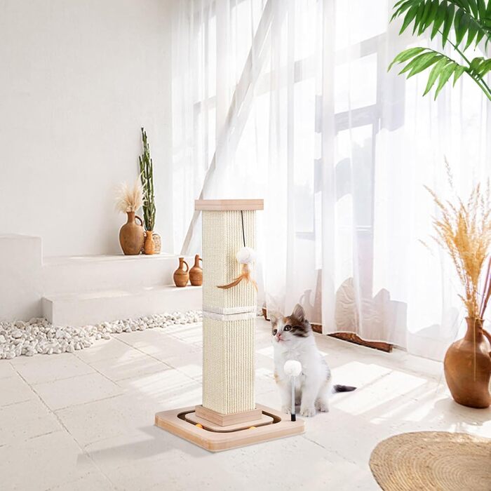 Cat scratching post, 67cm scratching pillar with interactive cat toy, sisal scratching tree with hanging and track balls, cat scratching furniture