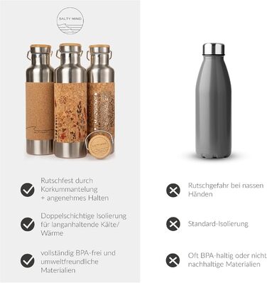 Stainless Steel Water Bottle 750ml - Sustainable, insulated Thermos Water Bottle made of Stainless Steel, leak-proof - Iso Bottle free of harmful substances, BPA-free - Thermos Drinking Bottle (Floral Print)