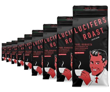 Кава в зернах Lucifers Roast 100% Робуста, італійський міцний еспресо темного обсмаження, низька кислотність, 1 кг