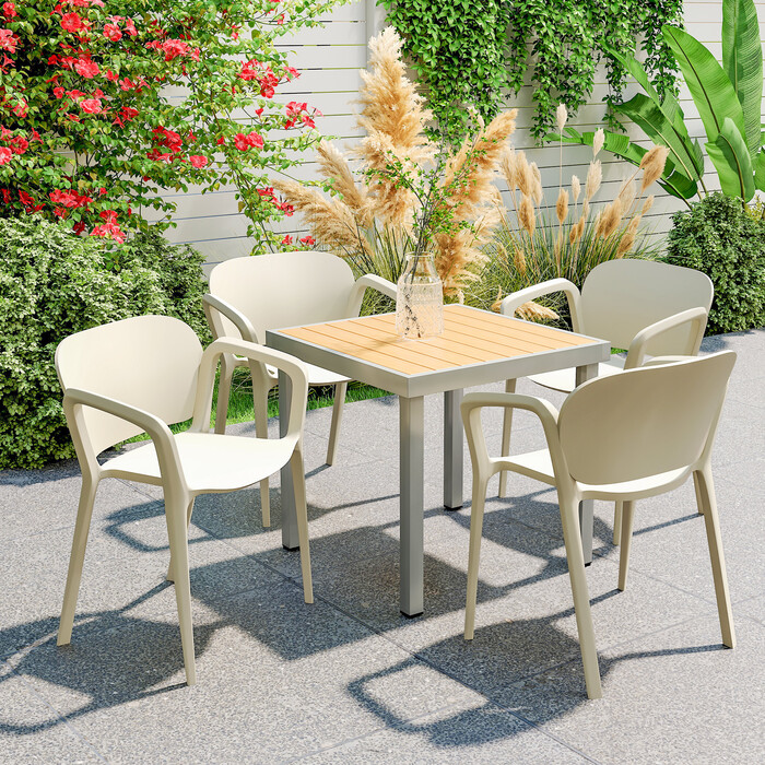 Outsunny Set of 4 Weather-Resistant Patio Chairs - Stackable Plastic Chairs with Armrests and Backrest (Up to 120 kg Capacity)