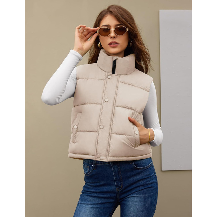 Жіноча жилетка Fengbay Reitweste: безрукавна, з коміром-стійкою, легка, стьобана, утеплена, для осені та зими, кольоро хакі, розмір M