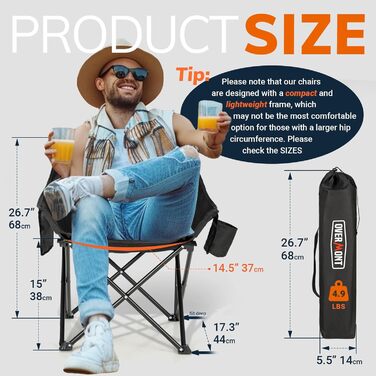 Набір складних кемпінгових стільців OVERMONT (2 шт.) до 135 кг з сумкою для транспортування - для саду, балкону, пляжу, риболовлі, чорний