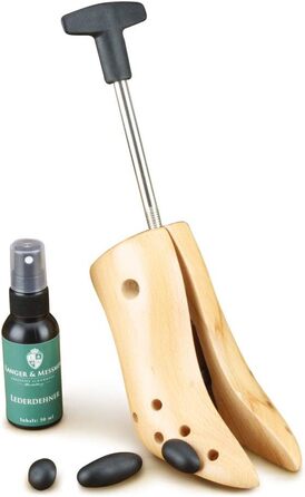Langer & Messmer shoe stretchers for women against tight shoes, boots, or high heels - made of solid beechwood and metal mechanics - stretches in width or length & incl. leather stretching spray (EU 37/39.5, UK 4.5/6, High Heels)