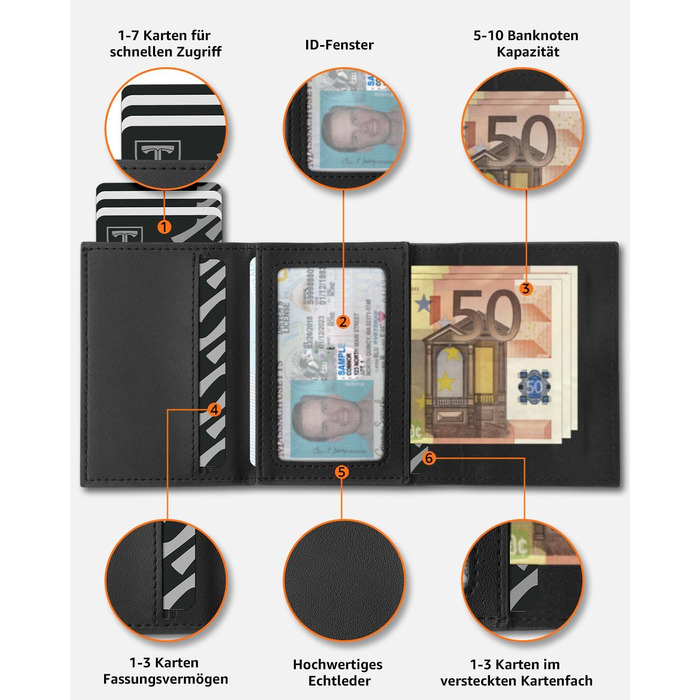 Чоловічий гаманець - тонкий з магнітною застібкою, відділенням для монет, захистом RFID, віконцем для ID, шкіряний, чорний (Tee-5)