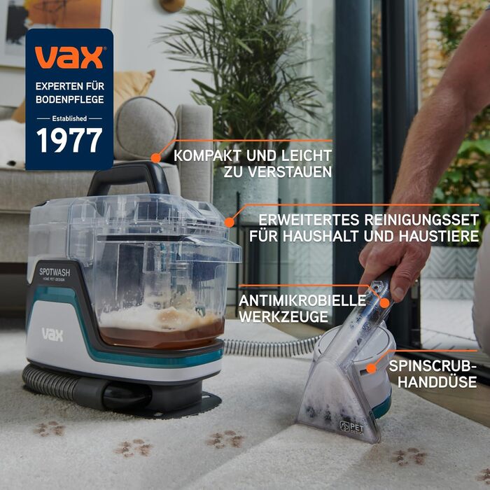 Vax SpotWash Max Pet Edition: потужний мийник для килимів та м'яких меблів з технологією SpinScrub, 2,8л XL-резервуар, глибоке очищення для дому та тварин