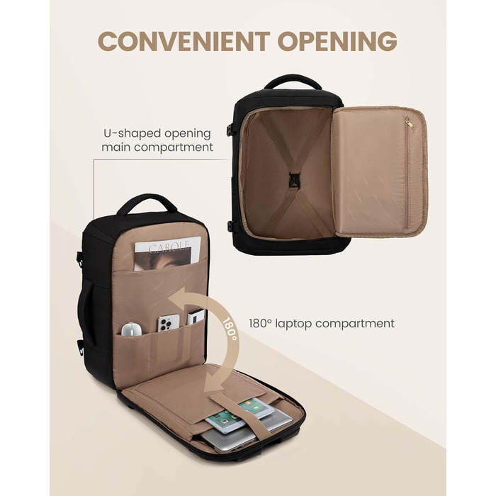 Чорний жіночий рюкзак LOVEVOOK 50L для подорожей, авіаперельотів та роботи, 17 дюймів