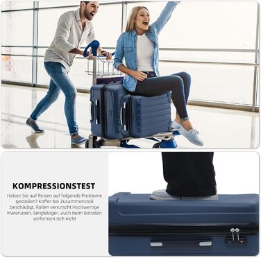 BEIBYE TSA Lock 2080 Twin Roller 3-Piece Travel Suitcase Set, Luggage Set, Trolley, Trolleys, Hard Shell (Dark Blue)