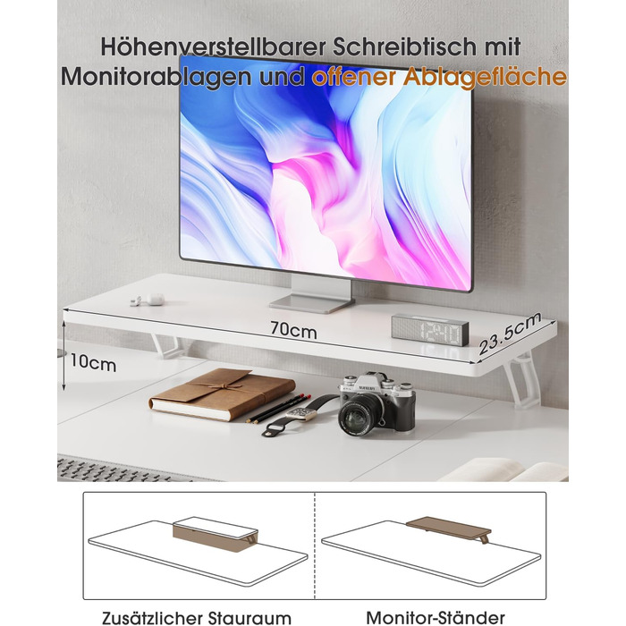 Adjustable Height Standing Desk with Monitor Stand - 120x60cm & 180x80cm White