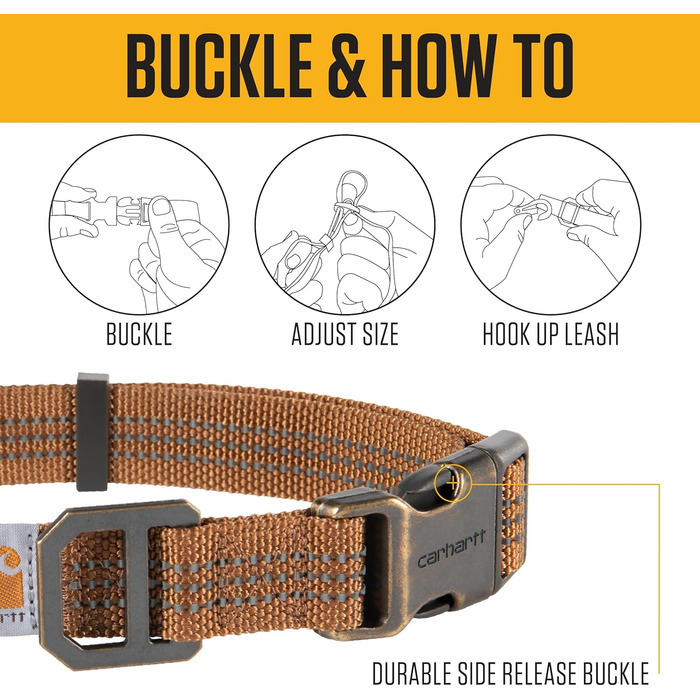 Carhartt Fully Adjustable Nylon Webbing Dog Collars, Reflective Stitching for Visibility, Coral Red (Nylon Webbing), Size L (Light Moss (Nylon Webbing), Medium)
