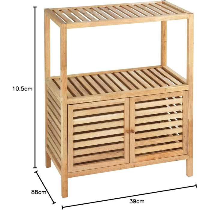 WENKO Stool Norway, warm accentuated square high-quality living stool with clear lacquer seal, natural solid walnut wood, Scandinavian design, 40 x 46 x 30 cm, Natural (shelf with 2 doors)