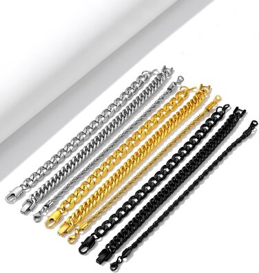 Набір чоловічих браслетів Richsteel з нержавіючої сталі (3 шт.), чорний/сталь/золото, 9/8/4 мм, довжина 19/21/23 см, для подарунка