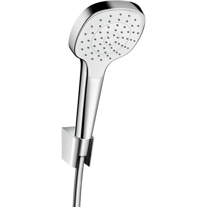 Hansgrohe Croma Select E Showerhead incl. showerhead holder, 3 spray patterns, White/Chrome, (1 spray pattern)