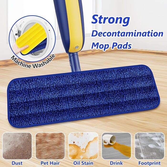 Швабра з розпилювачем MANGOTIME - швабра з розпилювачем, моп для підлоги з баком для води та 3 насадки для швидкого прибирання паркету, мармуру, дерева, ламінату (жовта)