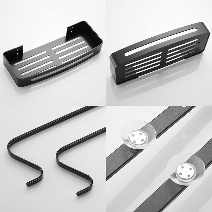 Двоярусна полиця для душу MOGFCT з гачками, з нержавіючої сталі, для ванної кімнати, чорна