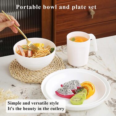 Набір посуду Berglander 24 шт. для 6 осіб: тарілки, миски, чашки (білий пластик)