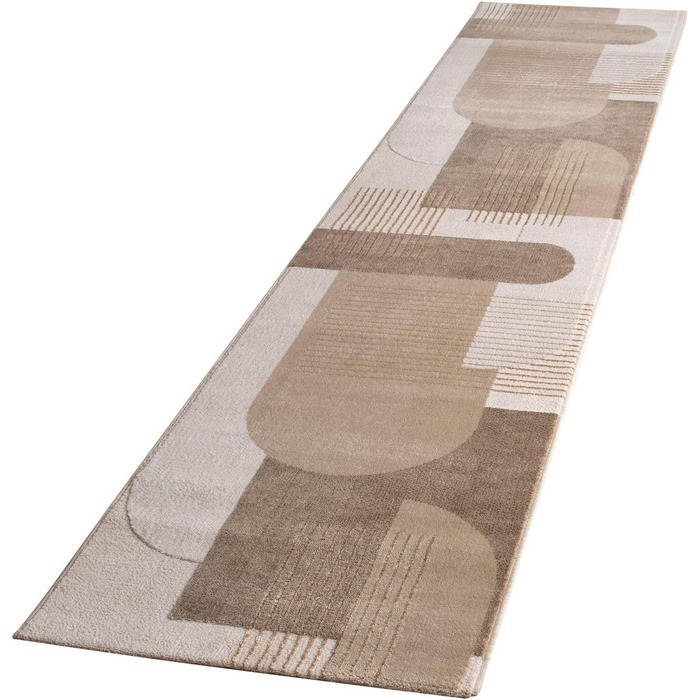 Килимок для вітальні TT Home з коротким ворсом, геометричний дизайн, абстрактний стиль, бежевий, 80x150 см