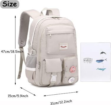 Makukke Rucksack Women's - School Backpack Girls Teenagers, Cute Anime Bookbag Women Casual Daypack Anti-Theft Backpacks for University Travel Leisure Work (Gray)