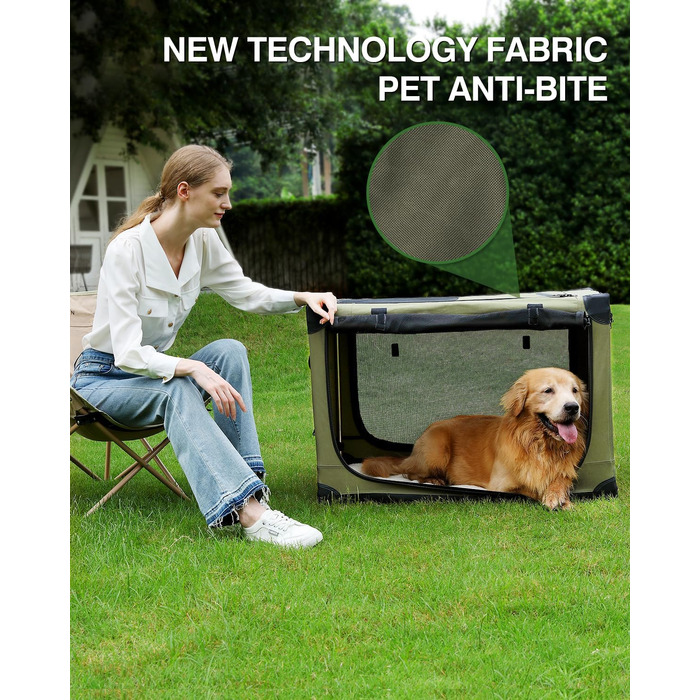 Складана переноска для собак середніх порід, 76x54x54 см, зелена. Зручна переноска для транспортування в авто, з міцною сіткою та м'якою підстилкою для дому та подорожей.