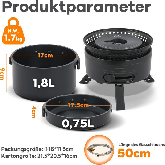 Набір кухонного посуду для кемпінгу на 2-4 особи: електро- та газовий набір 2в1, 700W + 2200W, посуд для кемпінгу, автодому, для дому та відпочинку на природі (1 каструля + 1 сковорода)