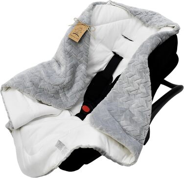 Дитяча ковдра-конверт Bo DANKA для автокрісла, коляски та Maxi Cosi, 80x80 см, з капюшоном і липучкою, універсальна, сіра, для новонароджених, зима-літо