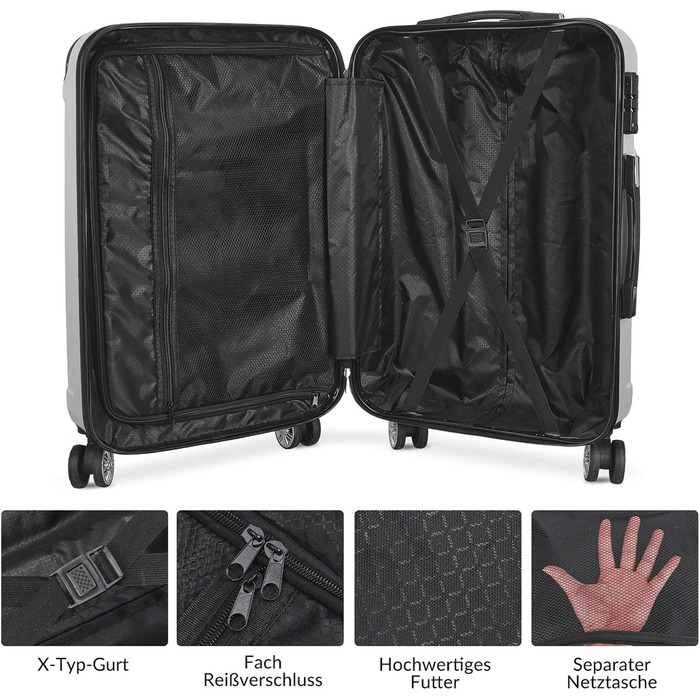 Набір валіз 3 шт. з жорсткою оболонкою, сірий колір. Легкий, міцний, з обертовими колесами на 360° та TSA замком. Підходить як ручна поклажа.