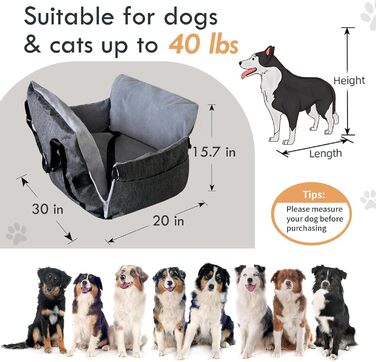 Автокрісло для собак - автокрісло-бустер для маленьких та середніх собак до 18 кг, з ременем безпеки та кишенями для зберігання, антиковзаюча підставка (смужка в морському стилі), сіре, 77x52 см