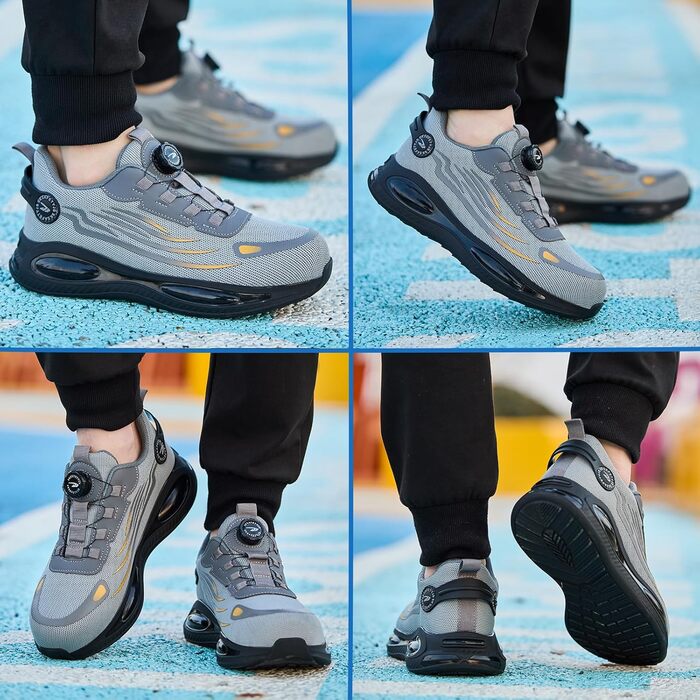 Робочі черевики з металевим носком для чоловіків та жінок, сірі, розмір 43 EU, дихаючі, з поворотним затвором, захисне взуття