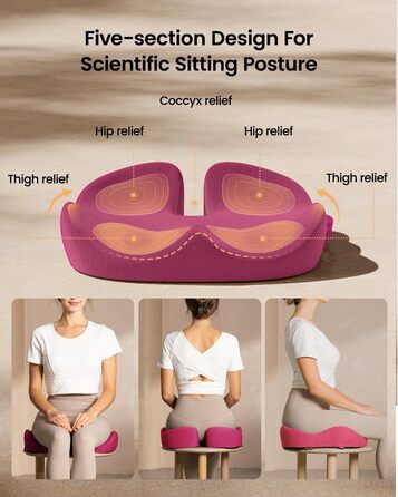 Ортопедична подушка для сидіння ProtoArc для офісного крісла: ергономічна, з піною Memory Foam, для рівномірного розподілу тиску, для комфорту протягом дня (Рожева, велика)