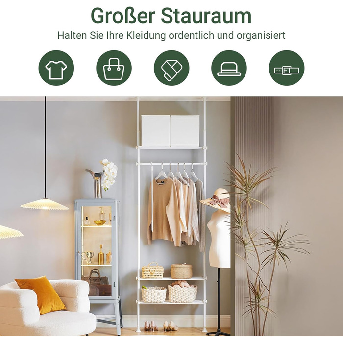 SoBuy Телескопічна вішалка для одягу, розширювана, з полицями для спальні, металева, KLS07-SCH (Білий)