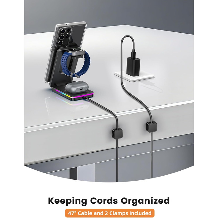 Магнітна зарядна станція 3-в-1 для Samsung Galaxy S26 Ultra, S25, Z Fold 7, Z Flip 7, Galaxy Watch Ultra 8/7/6 та Buds Pro 3 - бездротова, складна, чорна