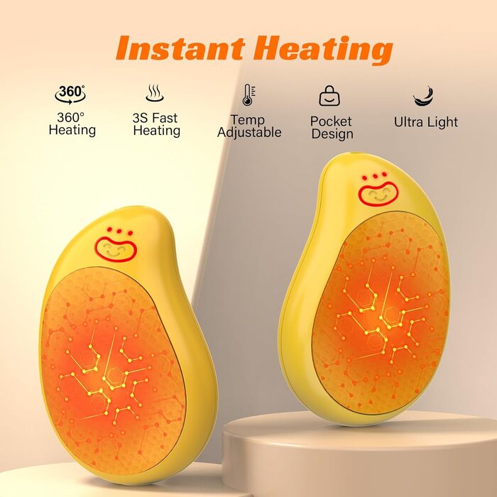 Електричні грілки для рук 2 шт. з акумуляторами 8000 mAh, USB, 3 режими, для зими, жовті