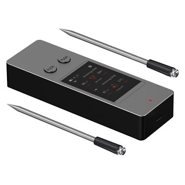 Бездротовий термометр для м'яса з 2 зондами, великий сенсорний екран, IP67 вологостійкий. Підходить для гриля, барбекю, коптильні. Чудовий подарунок на Різдво