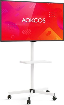 Підставка для телевізора AOKCOS на коліщатках, 32-65 дюймів, мобільна, до 40 кг, VESA 400x400 мм, біла