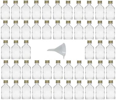 mikken Viva Household Goods - 50 x Mini Glass Bottle 20 ml with Screw Cap, suitable as a flask, schnapps bottle & liqueur bottle (including funnel Ø 5 cm)