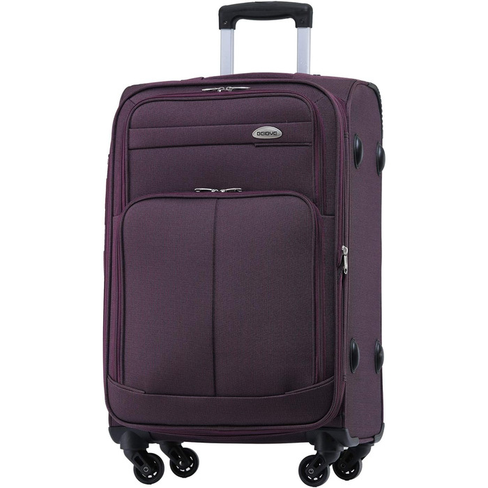 Чемодан тканинний BEIBYE, набір валіз-тележек, з кишенями та замком, 54 см (M-ручна поклажа), червоний та фіолетовий кольори