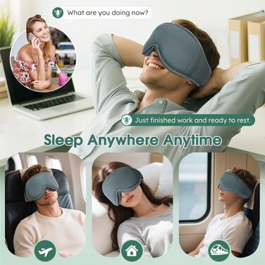 Маска для сну з навушниками Bluetooth Dolida, 3D бамбукова маска для очей, сіра. Бездротові навушники для сну для жінок та чоловіків з мікрофоном