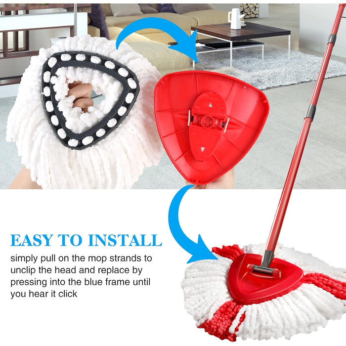 6-Piece Replacement Heads for Queta Spin Mop - Microfiber Mop Refill Head, 360° Spin Mop for Home Cleaning, Effective Cleaning of Heavy Dirt