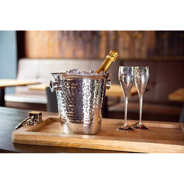 EDZARD Sparkling Wine Cooler Joey (Ø 21 cm) made of stainless steel - Bottle cooler, wine cooler - Beverage cooler for 1 bottle - Bowl for wine, sparkling wine & ice cubes - Hammered Champagne cooler with handle