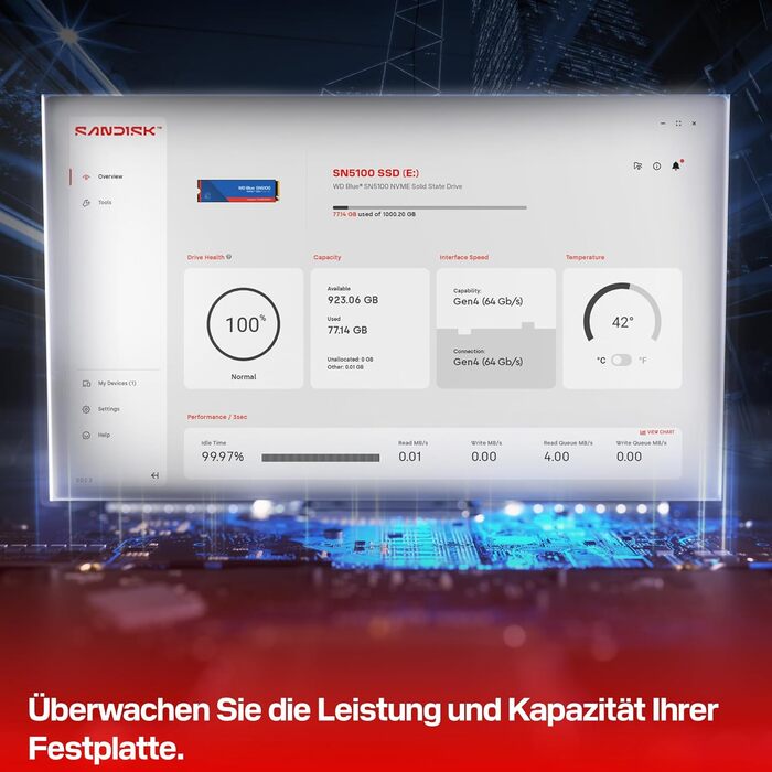 SSD WD Blue SN5100 1TB NVMe PCIe Gen 4.0 M.2 2280 - Швидкість 7100 MB/s, nCache 4.0, SanDisk 3D NAND