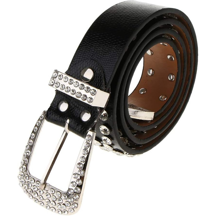 Жіночий пояс Fenteer з камінням, джинсовий, з пряжками, шкіряний, 3,5 см, чорний