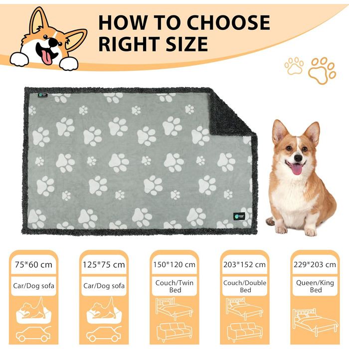 Водонепроникний плед для собак та котів, миючий, 150 x 120 см (Paw/Black)