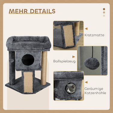 PawHut Cat Tree with Jute Scratching Mat, Lounging Platform, Play Ball, Cat House, Beige, 40 x 40 x 57 cm