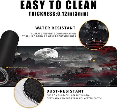 MiaVibte килимок для столу з Японії, Riverside Повний Місяць, ігровий килимок для миші, XL килимок для клавіатури, килимок для комп'ютера/ноутбука, 80 x 30 см, декор столу Dark Moon Canyon