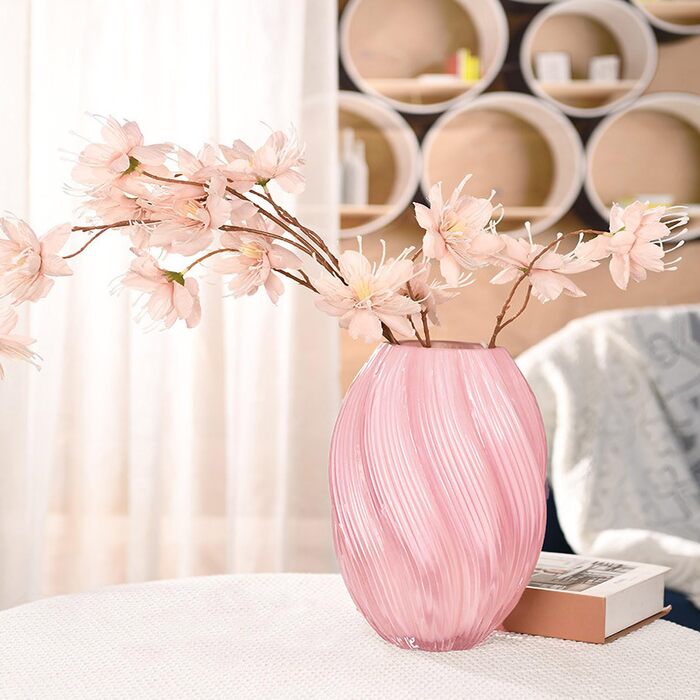 Скляна ваза для квітів, 24 см, сучасний мінімалістичний дизайн, ручної роботи, для дому, офісу, як подарунок (рожева)
