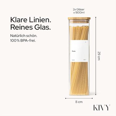 Скляні контейнери для зберігання KIVY з бамбуковими кришками (2x1800 мл)