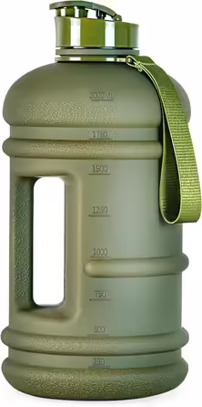 TOOFEEL Water Bottle 2L - 2 Liter Water Bottle BPA Free, Large Bottle, Reusable Sports Water Bottle with Marked Measurements, Gym Water Bottle - (Matte Olive Bottle, 2200 ml)