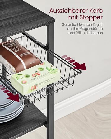 Стелаж кухонний VASAGLE KKS026B01, підлоговий, з магнітною смугою для ножів, кошиком, тримачем для рушників, 12 гачків, вінтажний коричневий-чорний